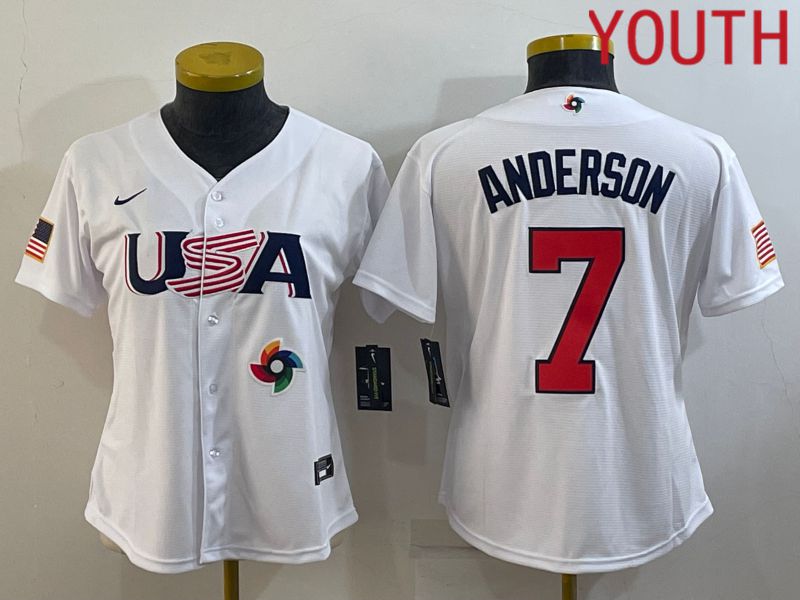 Youth 2023 World Cub USA #7 Anderson White MLB Jersey7->youth mlb jersey->Youth Jersey